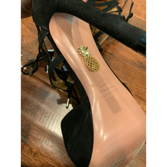 Aquazzura Black Suede Strappy Platform Heels, Size 39 (IT) 9 (US) - Picture 8 of 8